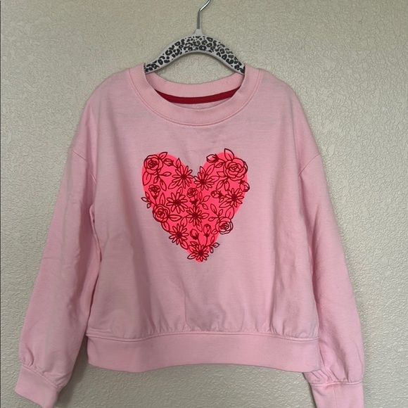Girls Pink Sweatshirt with Floral Heart Design - Picture 1 of 4